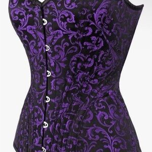 Thick & Sturdy Purple & Black Brocade Boned Corset Sz Small  24” waist